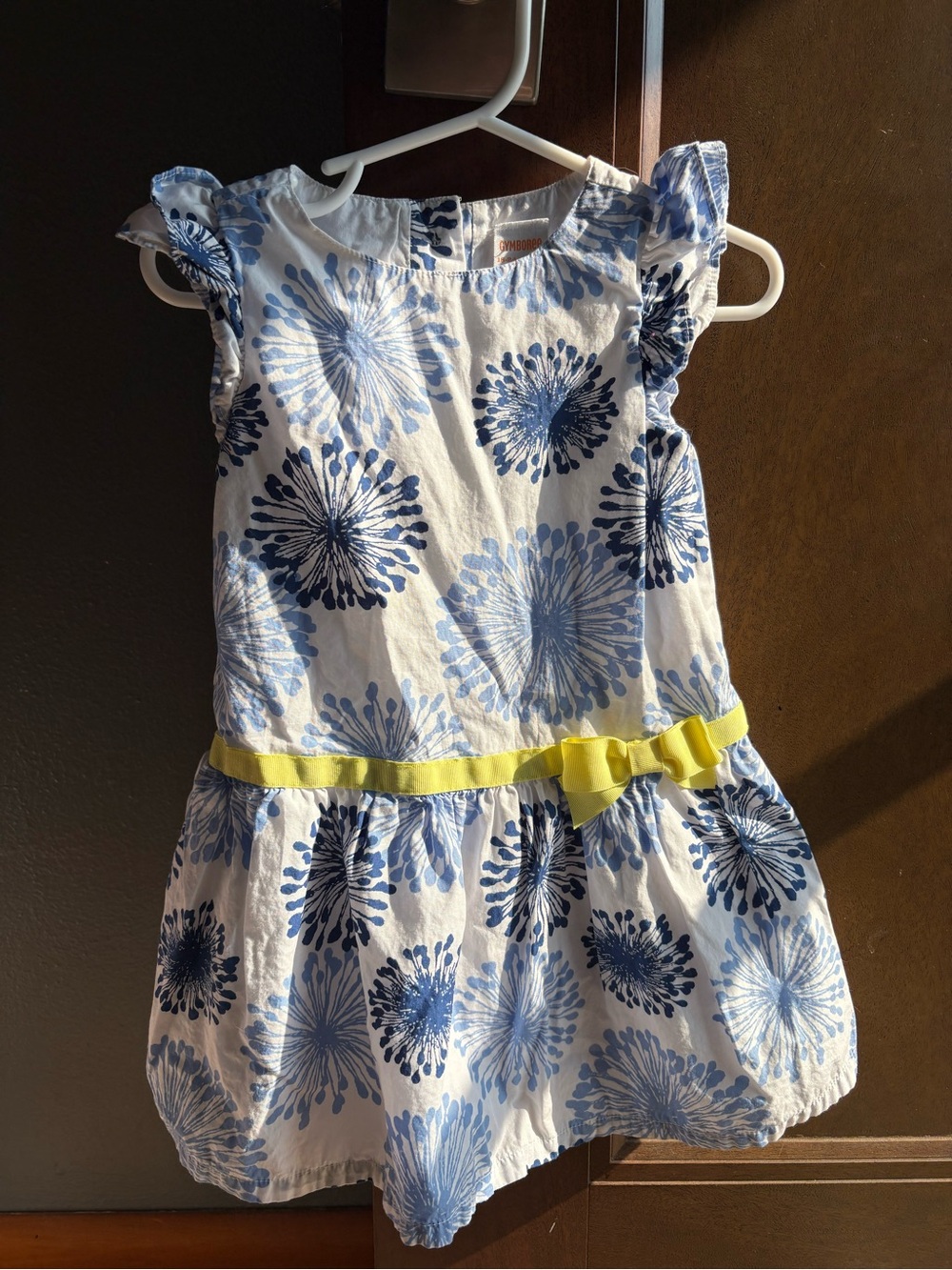 Gymboree Girls' Blue Floral Print Dress with Yellow Bow